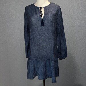 RAILS Lydia Salem Blue White Pintripe Linen Blend  Drop Waist Mini Dress EUC - S